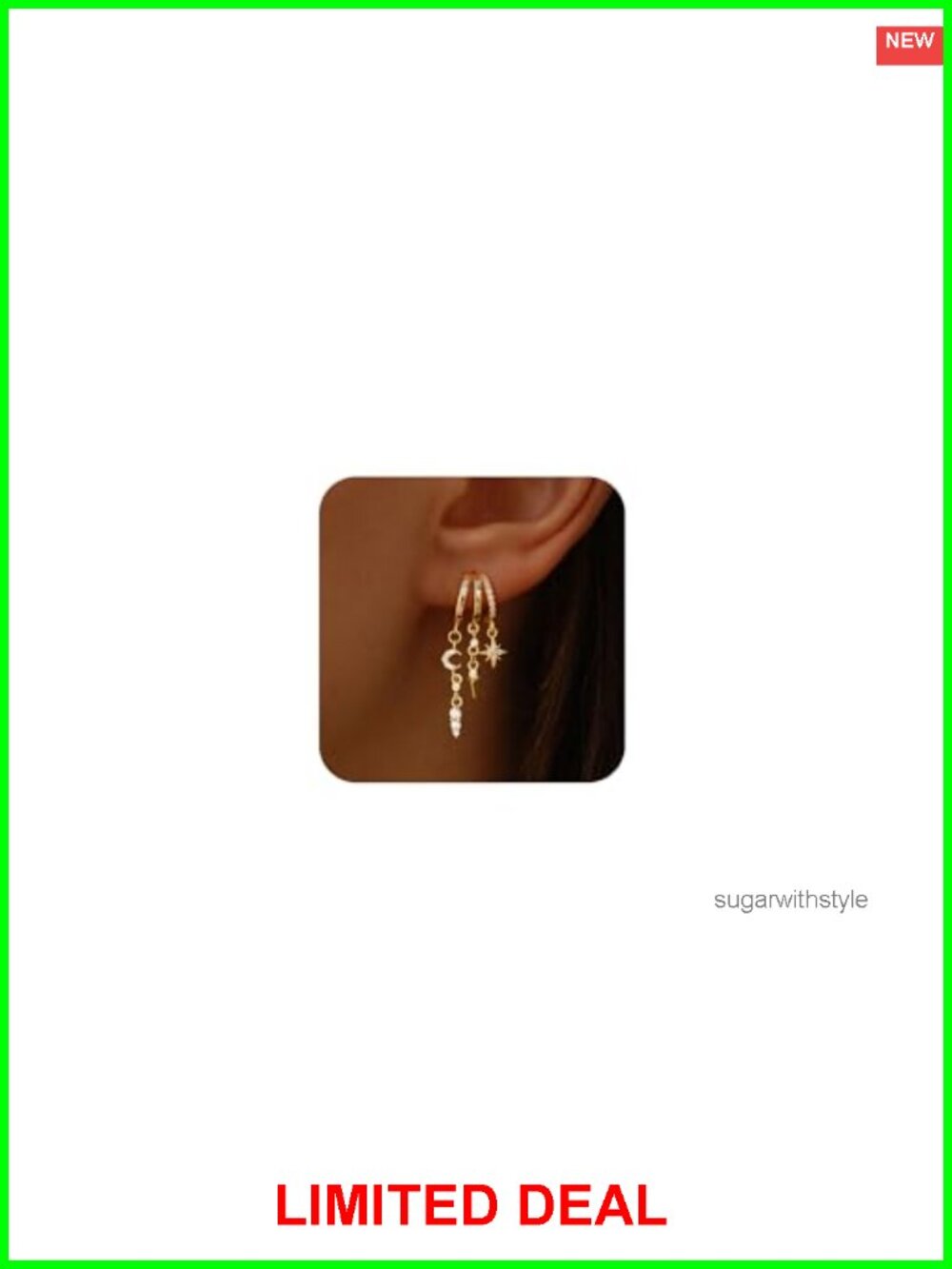Dainty 14K Gold Plated Hypoallergenic Triple Huggie Hoop Cross Moon Star Drop